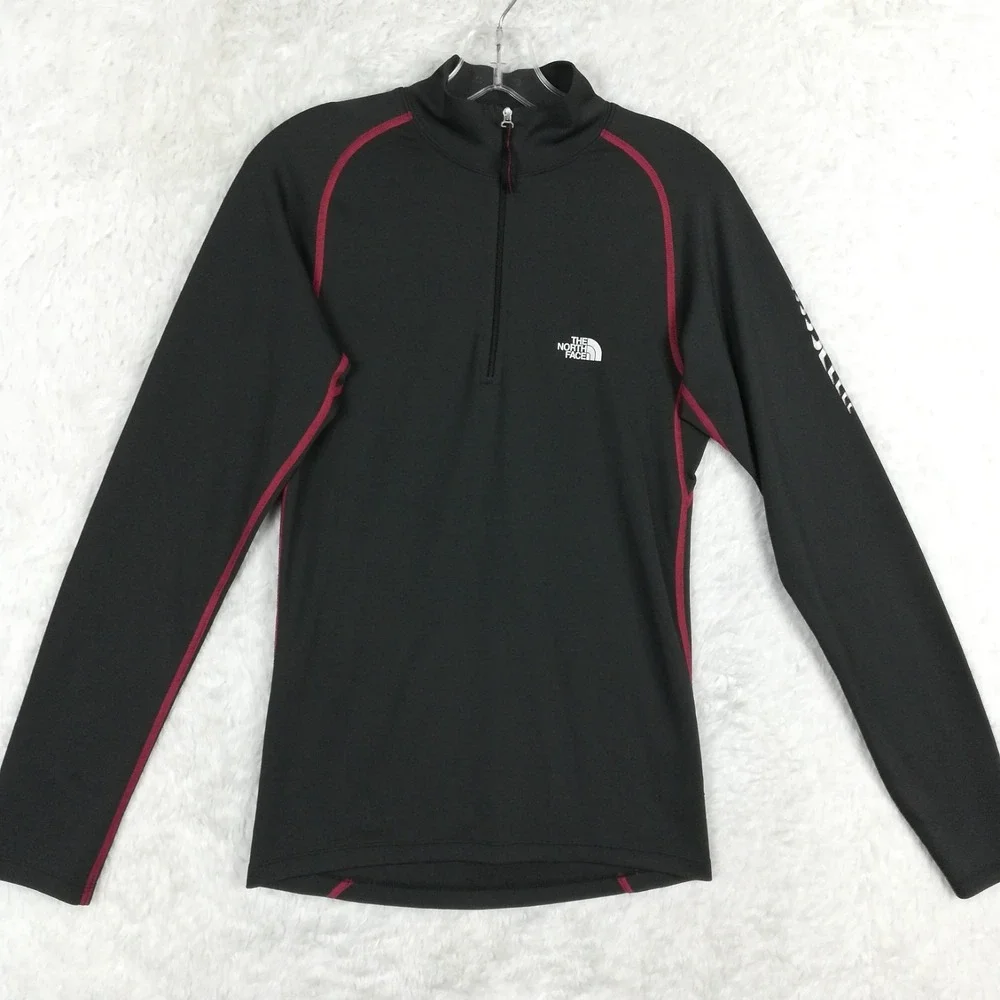 The North Face Mens Shirt 1/4 Zip  Raglan Sleeve Black Red‎ Trim Baselayer S
